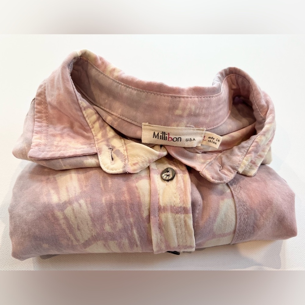 Millibon Tie Dye Button Down Light Pink Cream Women’s Large - Picture 11 of 11
